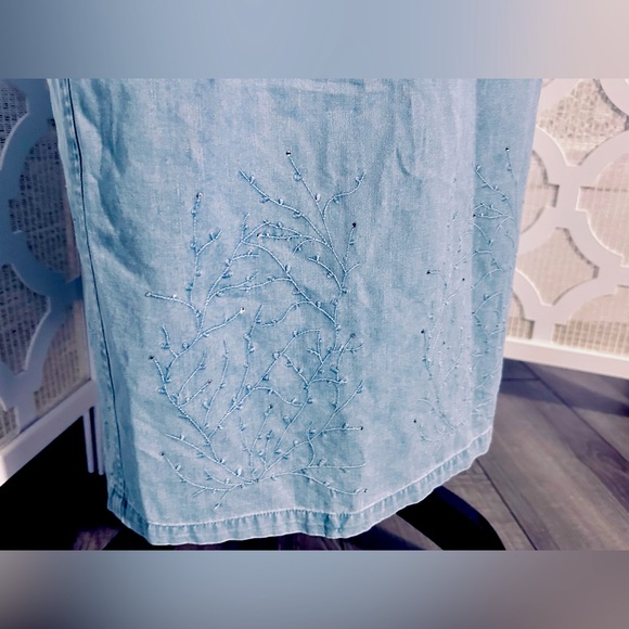 XL LAFEI-NIER COTTON LONG SKIRT DENIM JEAN CHAMBRAY BEADED BLUE SOFT BOHO - Picture 5 of 15